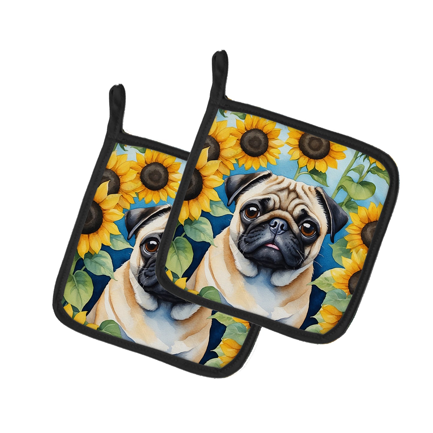 Buy this Pug in Sunflowers Pair of Pot Holders