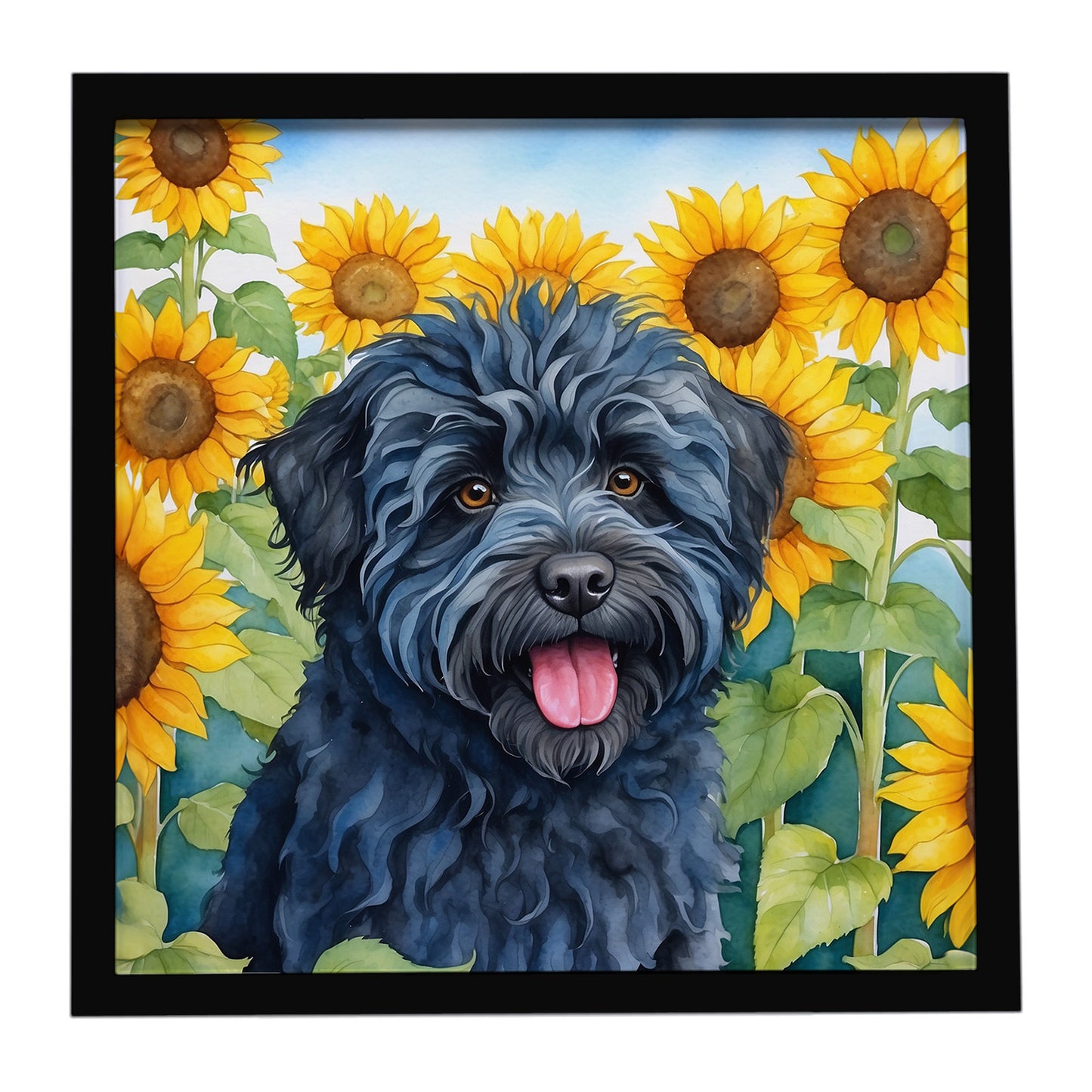 Buy this Puli in Sunflowers Framed Metal Print