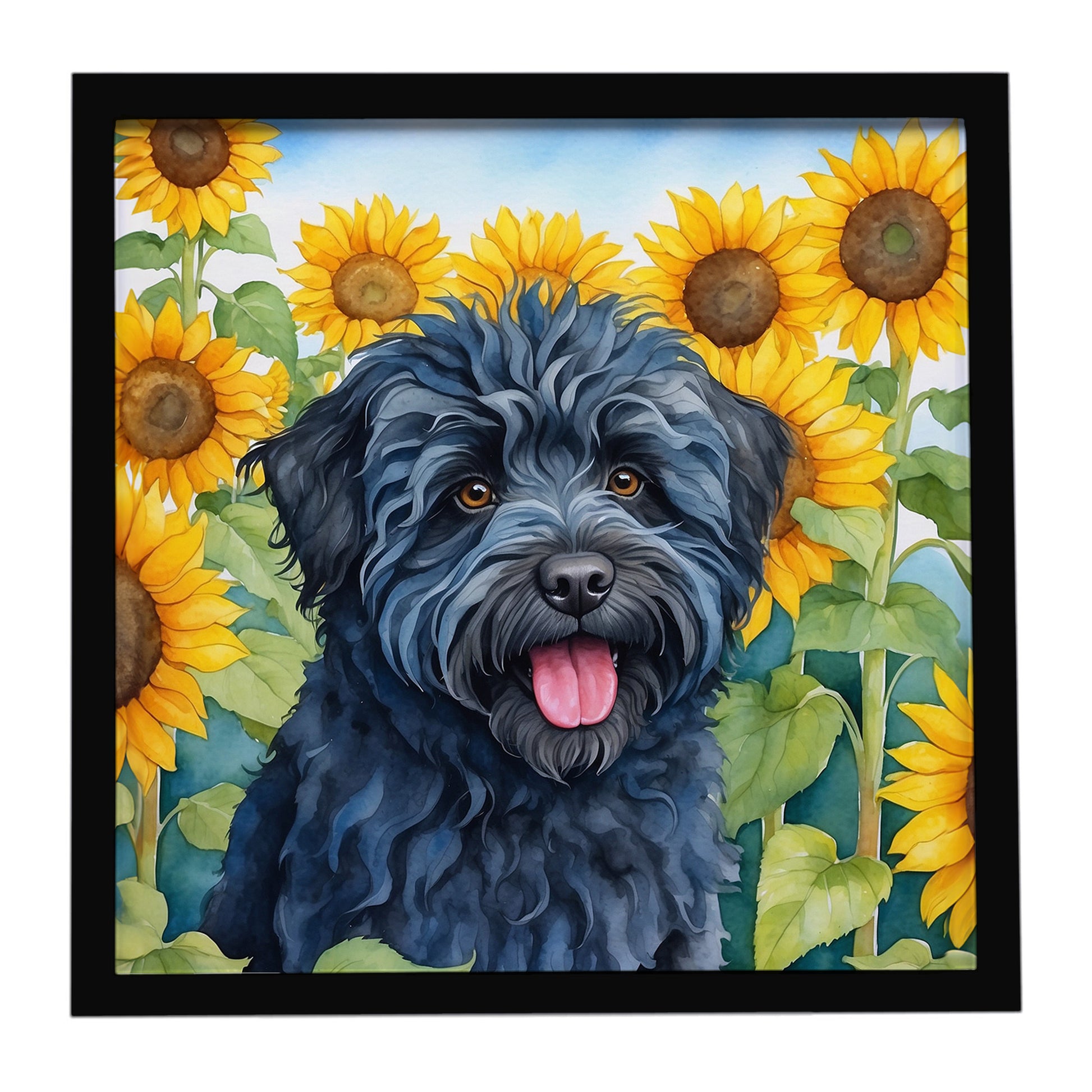 Buy this Puli in Sunflowers Framed Metal Print