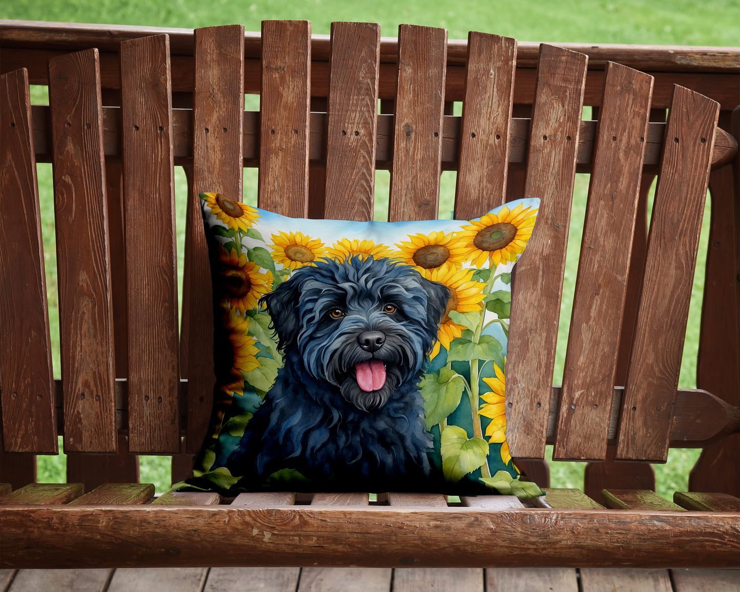 Puli in Sunflowers Throw Pillow