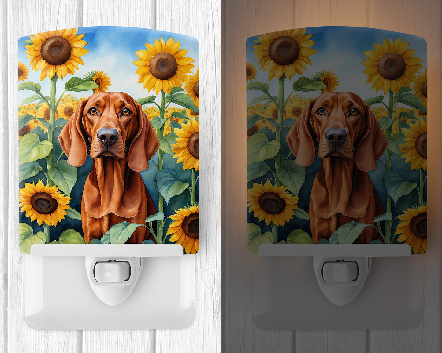 Redbone Coonhound in Sunflowers Ceramic Night Light