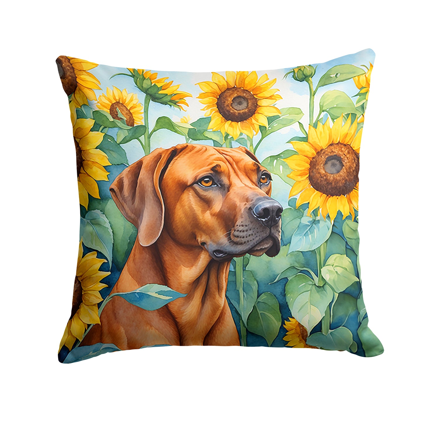 Buy this Rhodesian Ridgeback in Sunflowers Throw Pillow