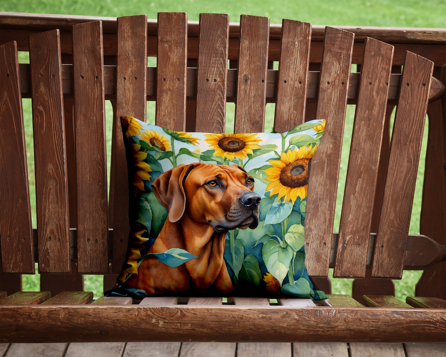 Rhodesian Ridgeback in Sunflowers Throw Pillow