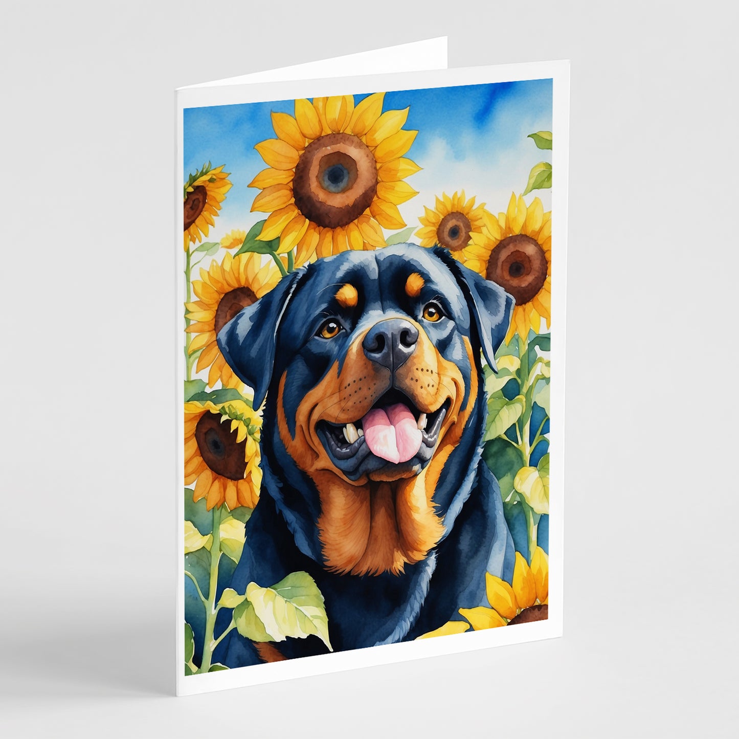 Buy this Rottweiler in Sunflowers Greeting Cards Pack of 8