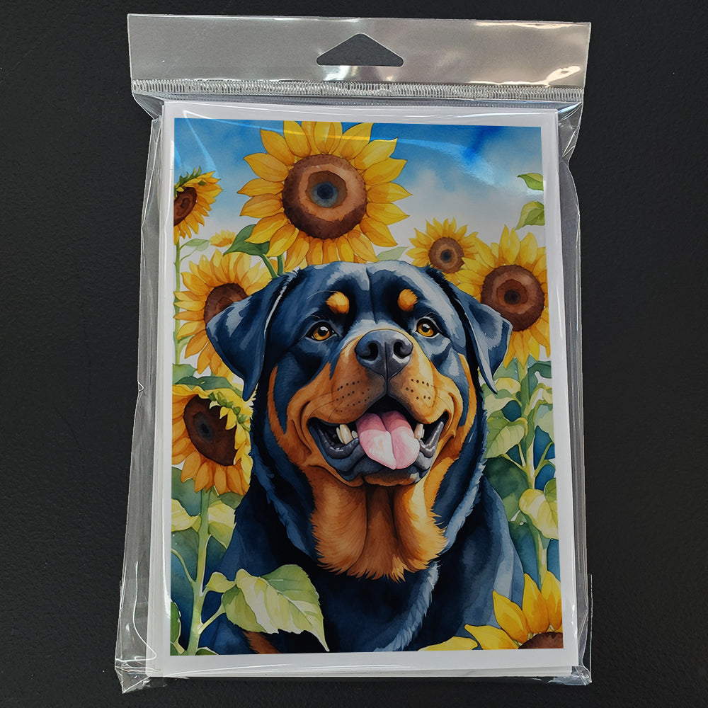 Rottweiler in Sunflowers Greeting Cards Pack of 8