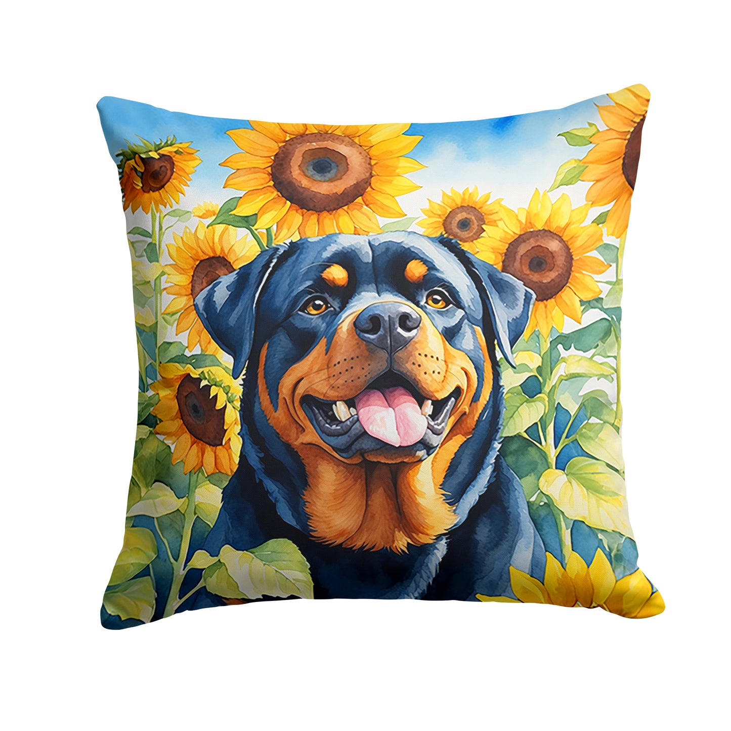 Buy this Rottweiler in Sunflowers Throw Pillow