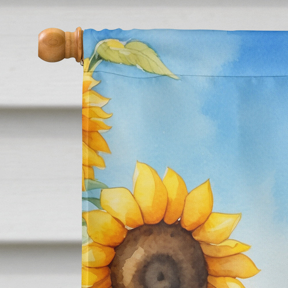 Saint Bernard in Sunflowers House Flag