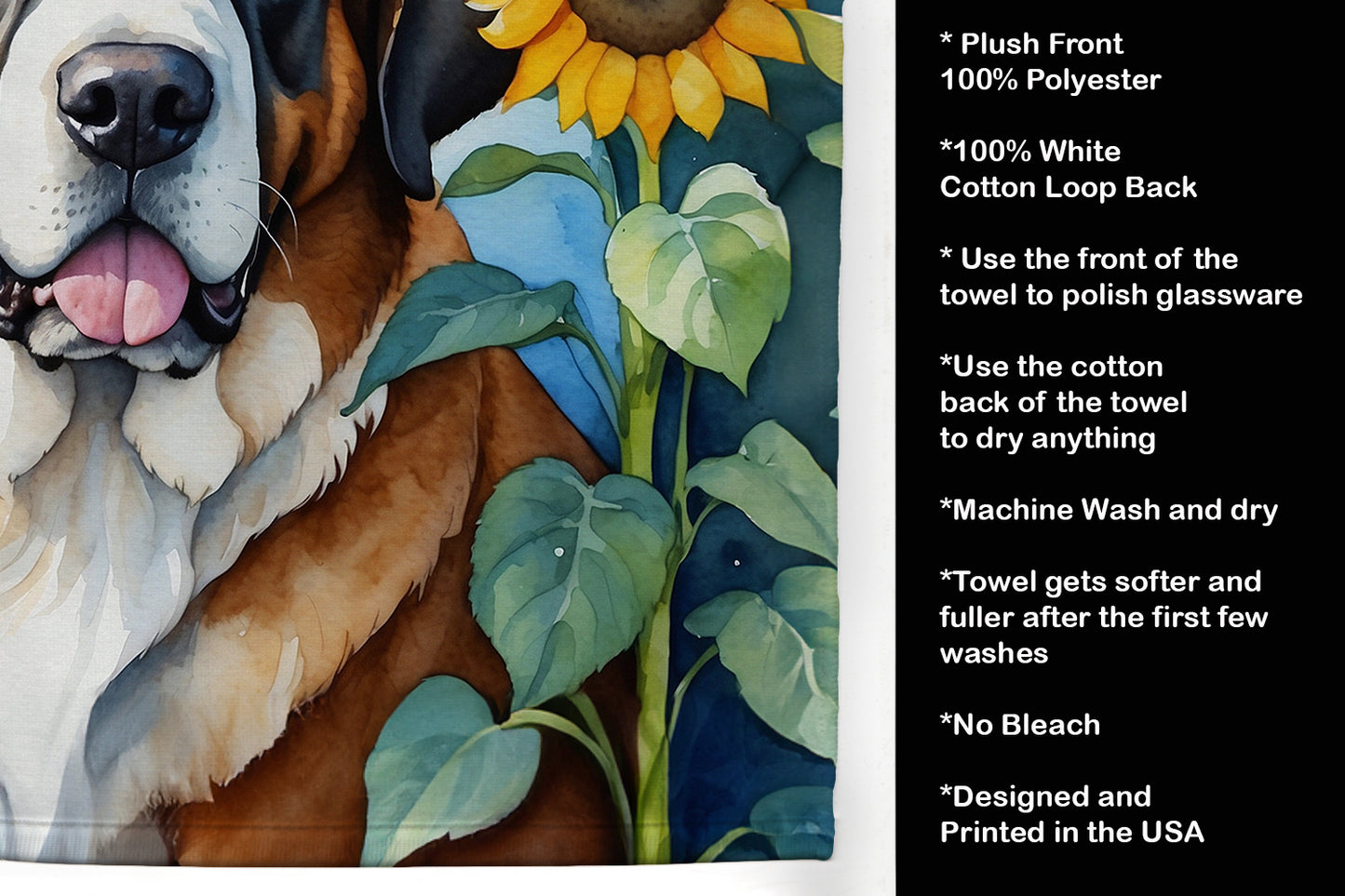 Saint Bernard in Sunflowers Kitchen Towel
