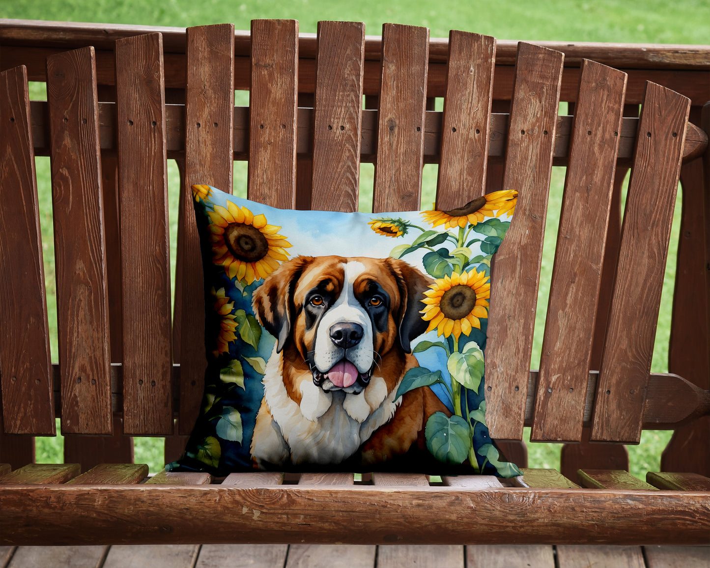 Saint Bernard in Sunflowers Throw Pillow