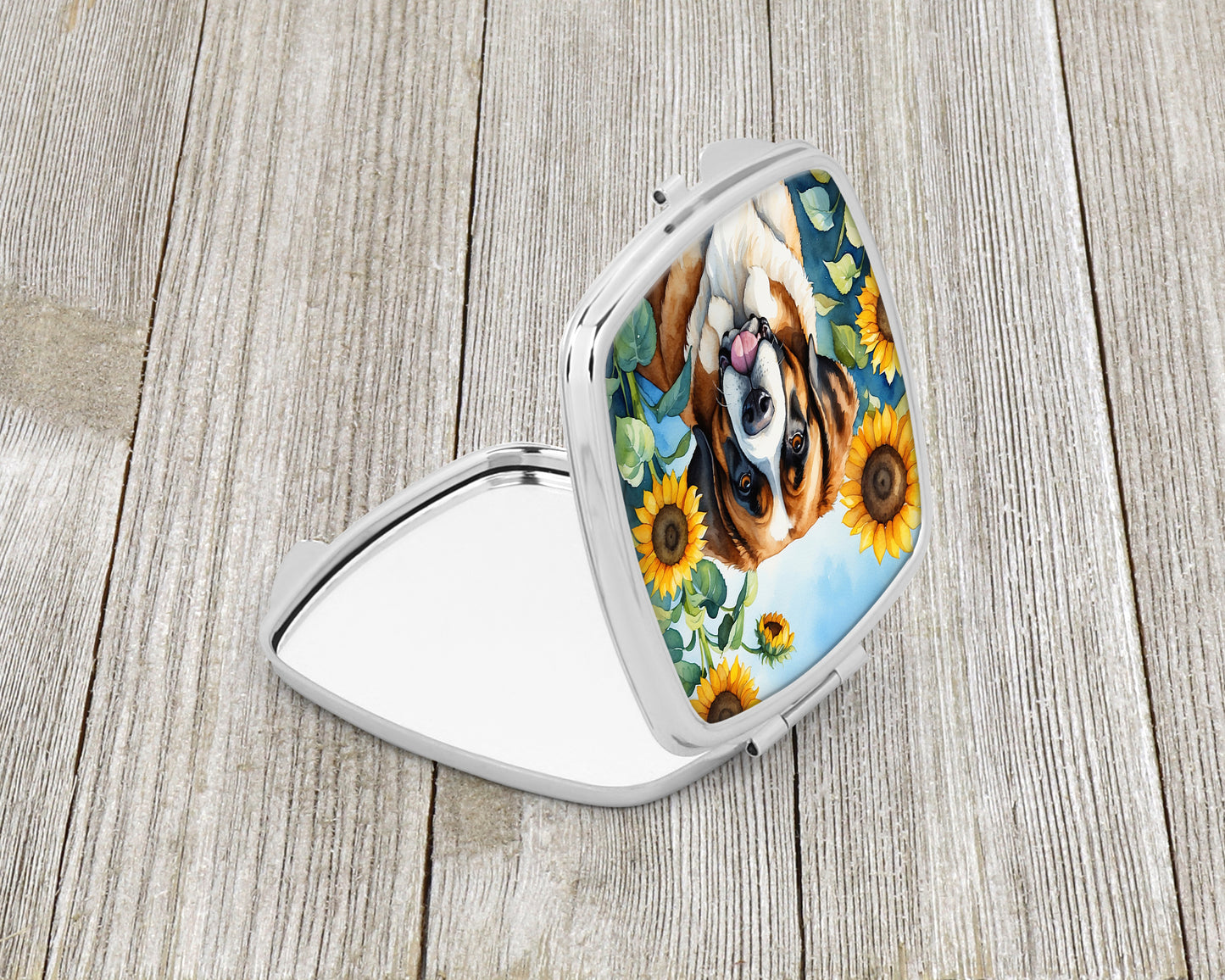 Saint Bernard in Sunflowers Compact Mirror