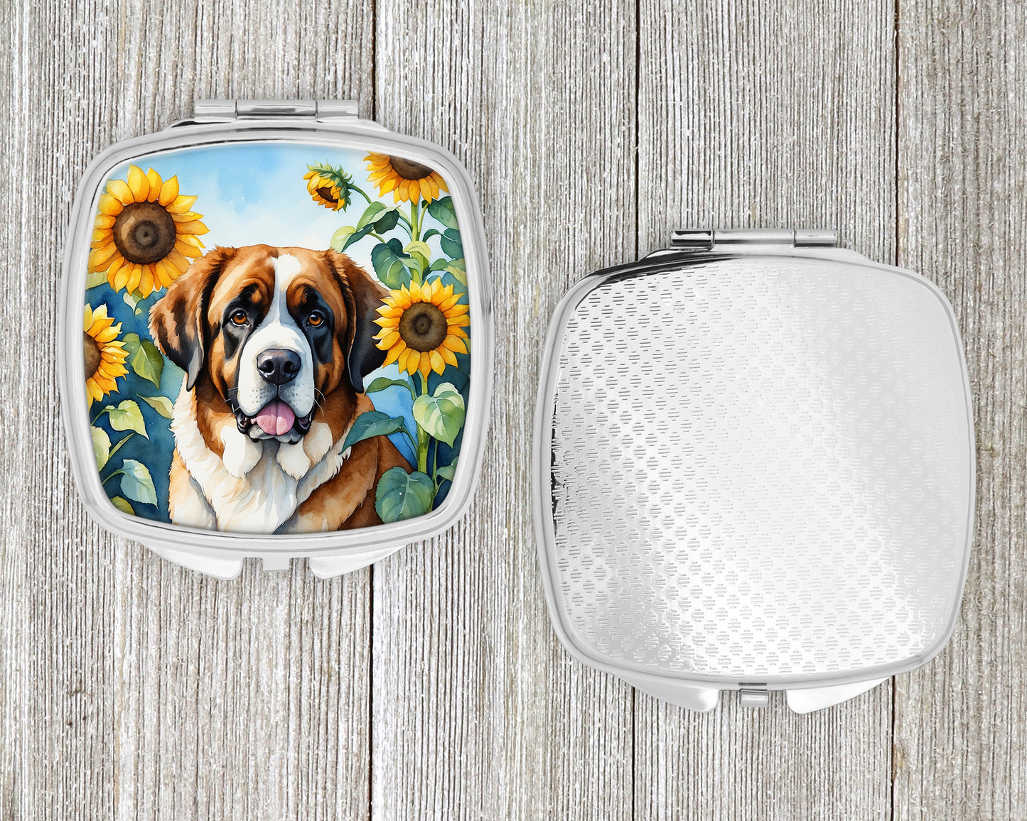 Saint Bernard in Sunflowers Compact Mirror