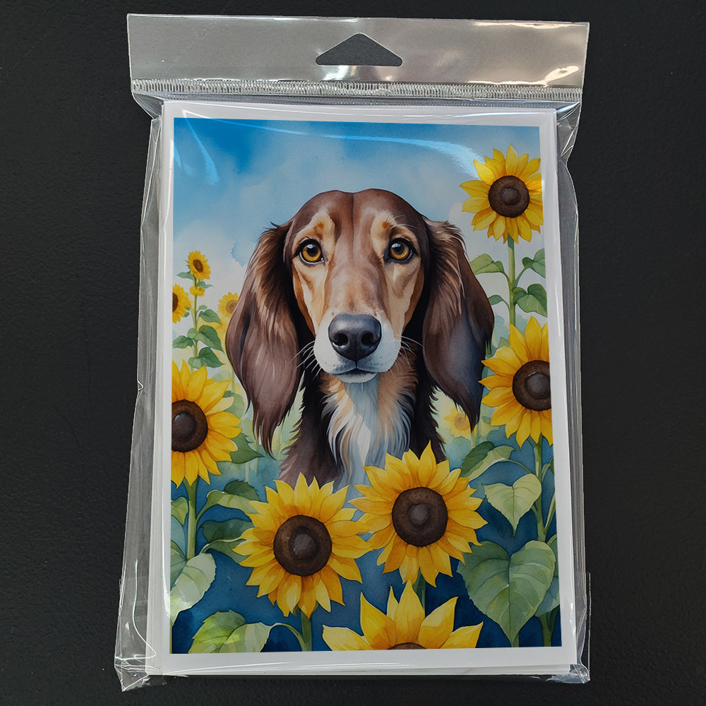 Saluki in Sunflowers Greeting Cards Pack of 8