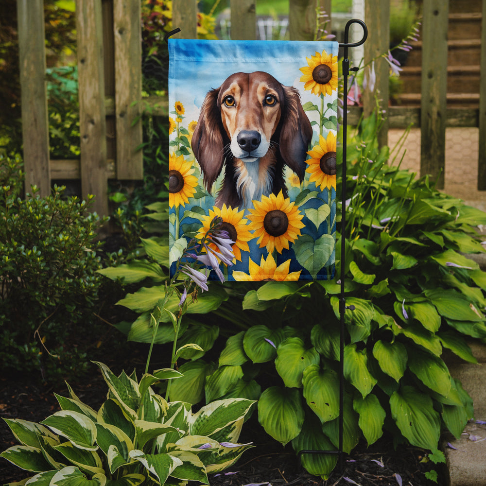 Saluki in Sunflowers Garden Flag