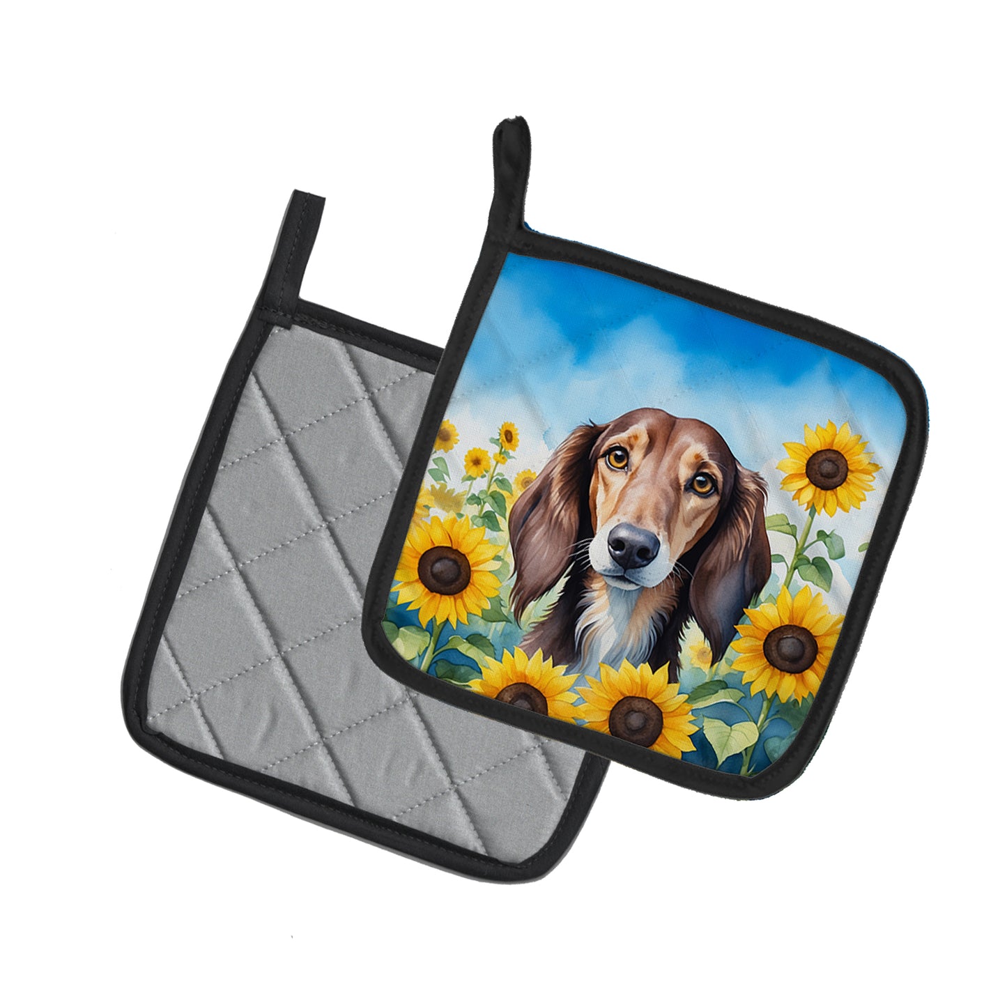 Saluki in Sunflowers Pair of Pot Holders