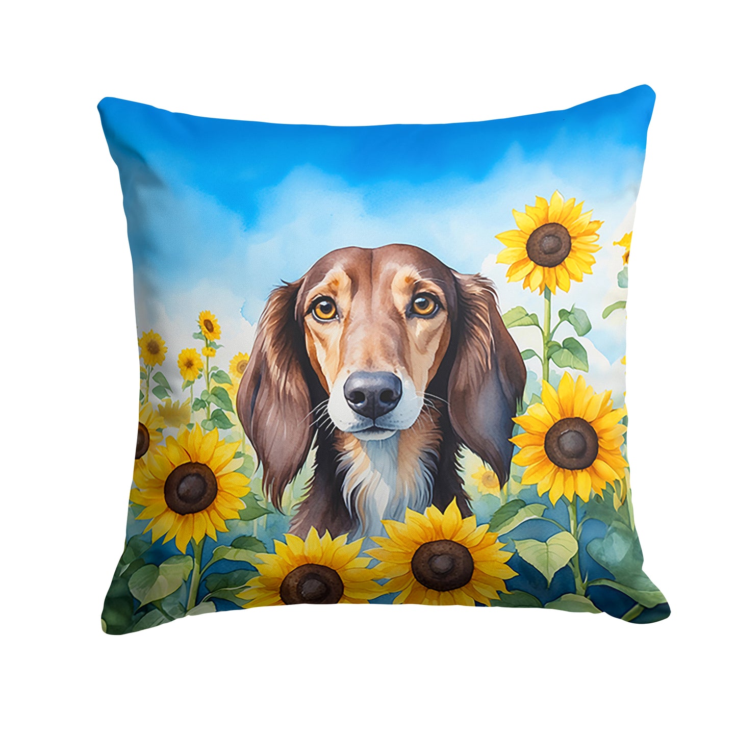 Buy this Saluki in Sunflowers Throw Pillow