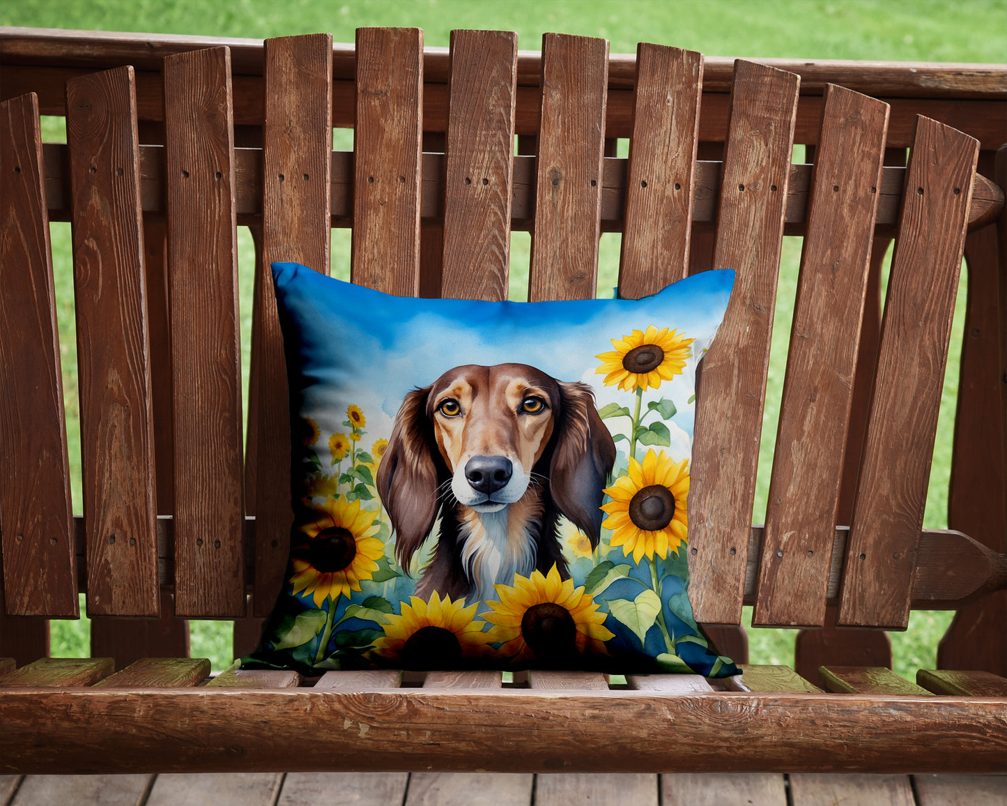 Saluki in Sunflowers Throw Pillow