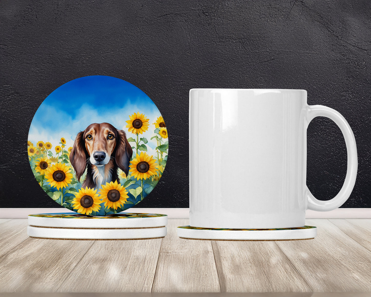 Saluki in Sunflowers Large Sandstone Coasters Pack of 4