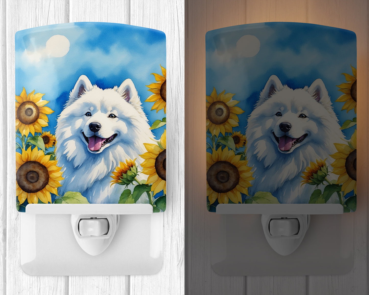 Samoyed in Sunflowers Ceramic Night Light