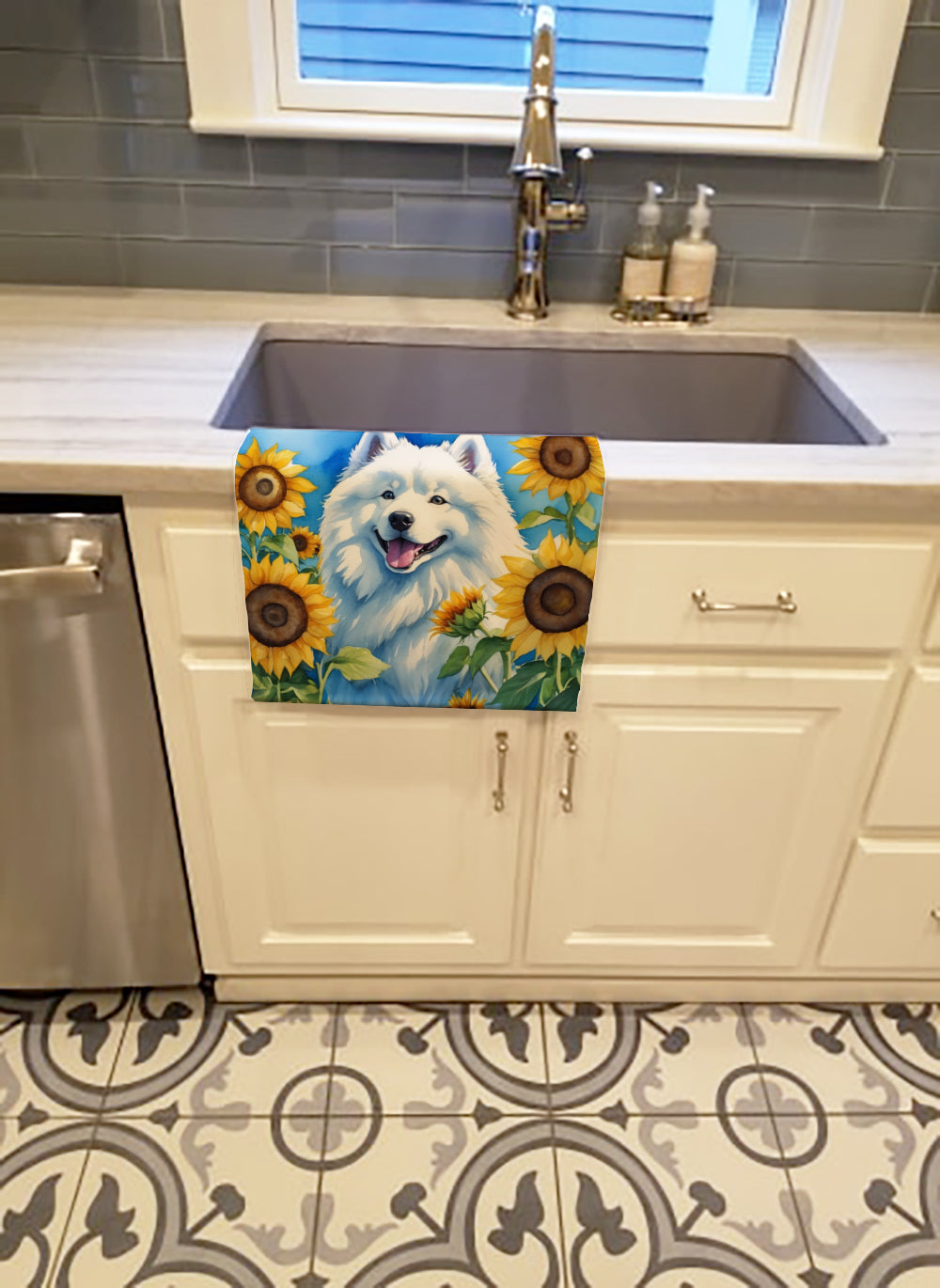 Samoyed in Sunflowers Kitchen Towel