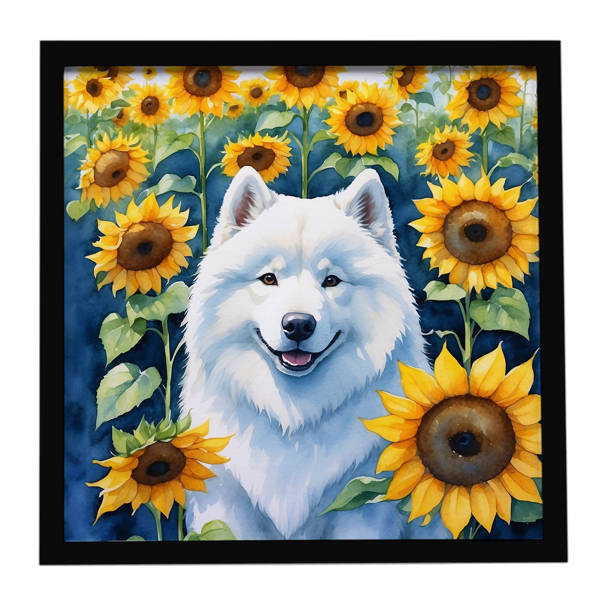 Buy this Samoyed in Sunflowers Framed Metal Print