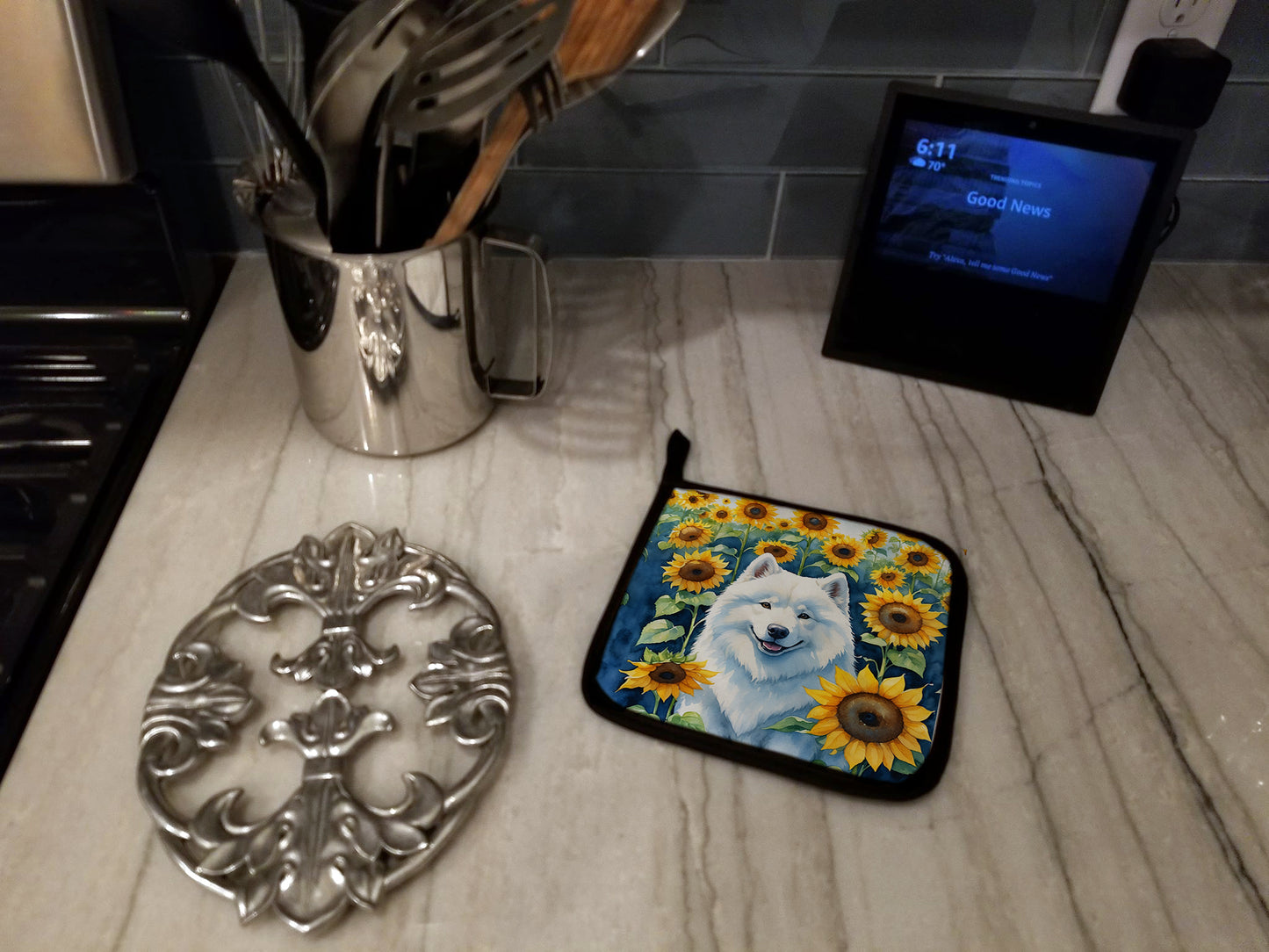 Samoyed in Sunflowers Pair of Pot Holders