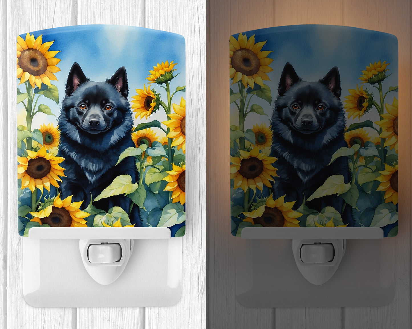 Schipperke in Sunflowers Ceramic Night Light