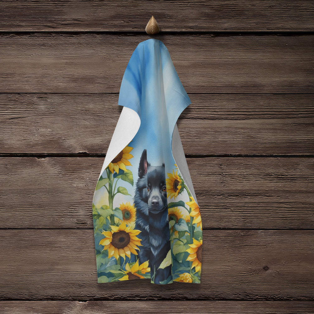 Schipperke in Sunflowers Kitchen Towel