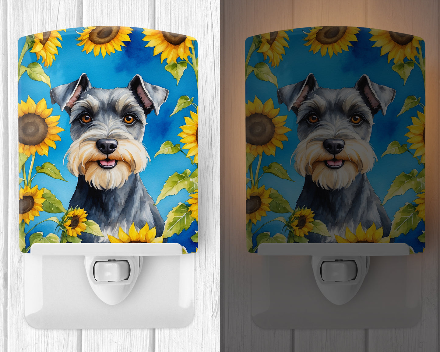 Schnauzer in Sunflowers Ceramic Night Light