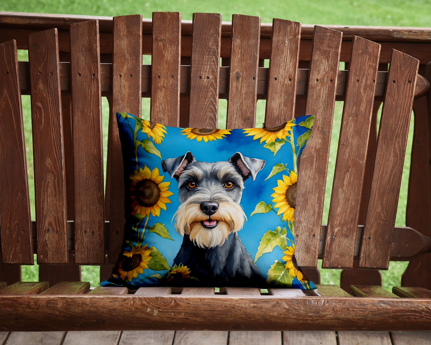 Schnauzer in Sunflowers Throw Pillow