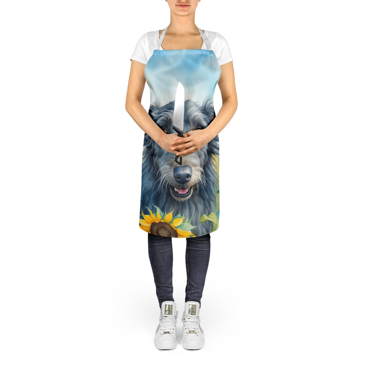 Scottish Deerhound in Sunflowers Apron