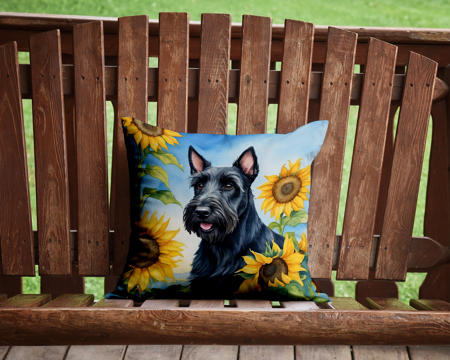 Scottish Terrier in Sunflowers Throw Pillow