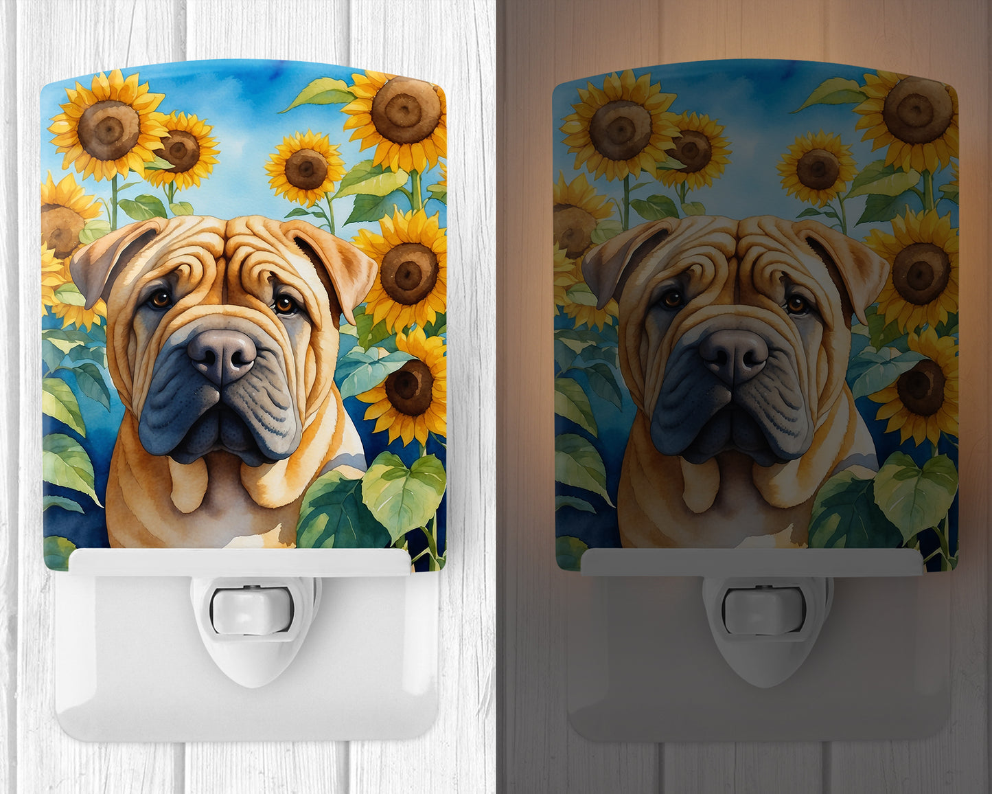 Shar Pei in Sunflowers Ceramic Night Light