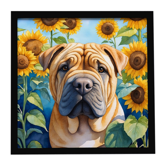 Buy this Shar Pei in Sunflowers Framed Metal Print