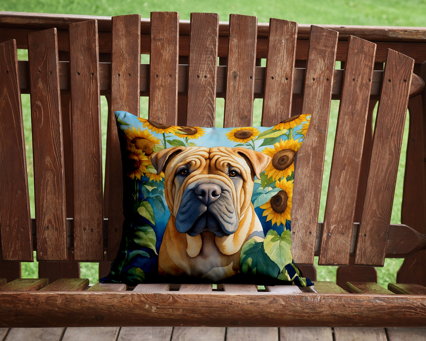 Shar Pei in Sunflowers Throw Pillow