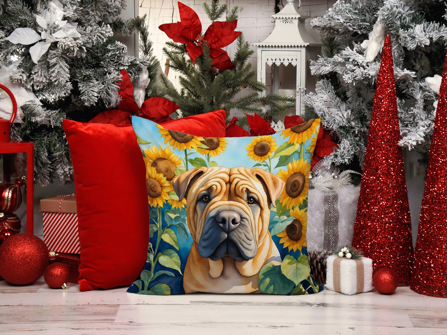 Shar Pei in Sunflowers Throw Pillow