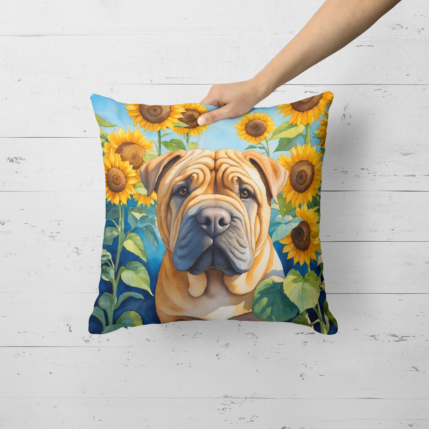 Shar Pei in Sunflowers Throw Pillow