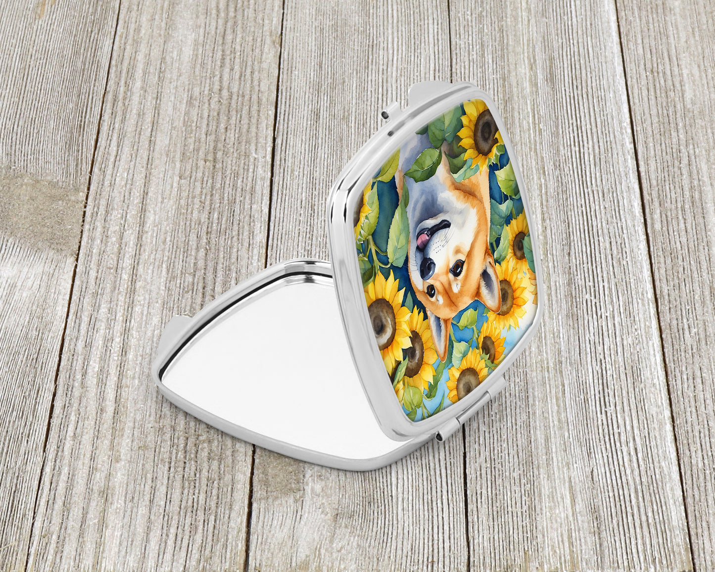 Shiba Inu in Sunflowers Compact Mirror