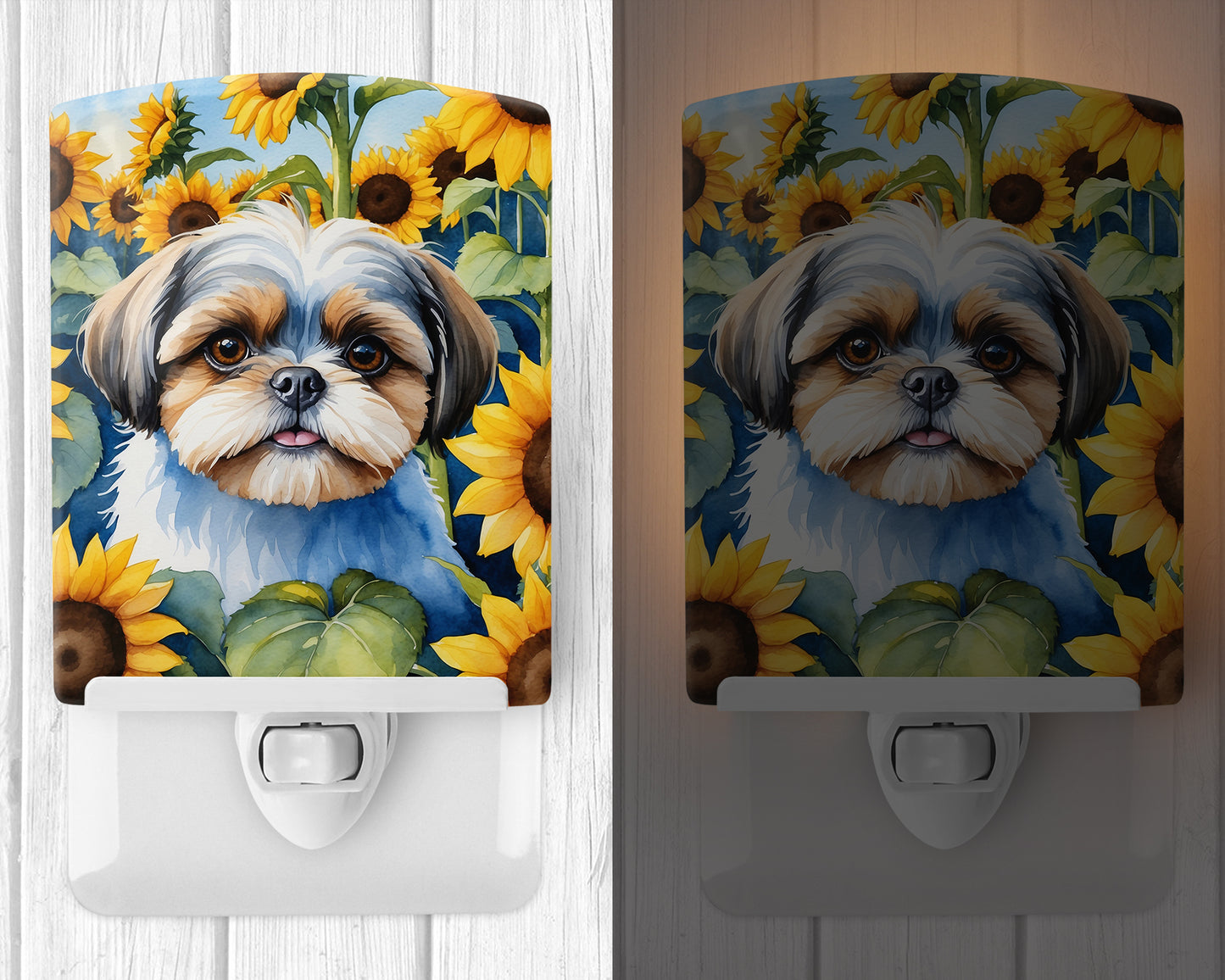 Shih Tzu in Sunflowers Ceramic Night Light