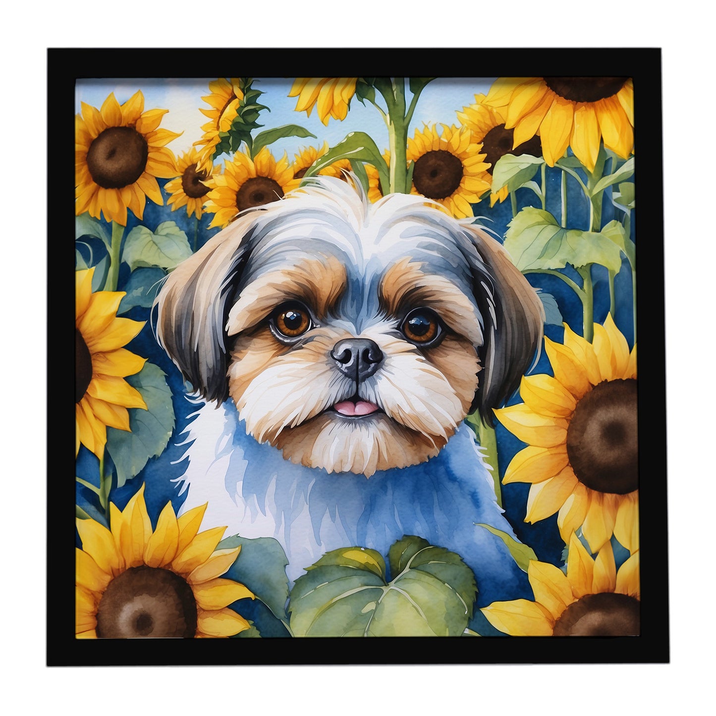 Buy this Shih Tzu in Sunflowers Framed Metal Print