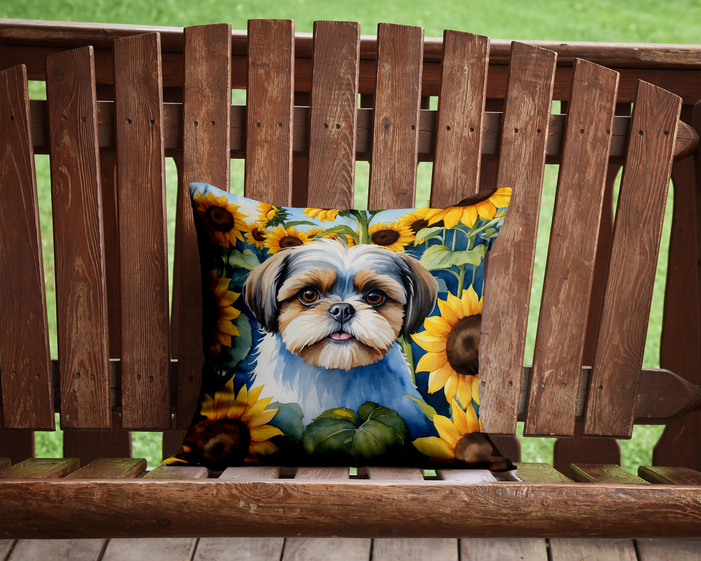 Shih Tzu in Sunflowers Throw Pillow