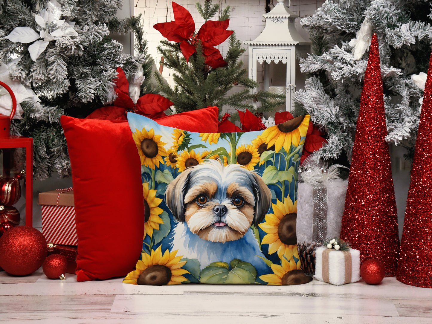 Shih Tzu in Sunflowers Throw Pillow