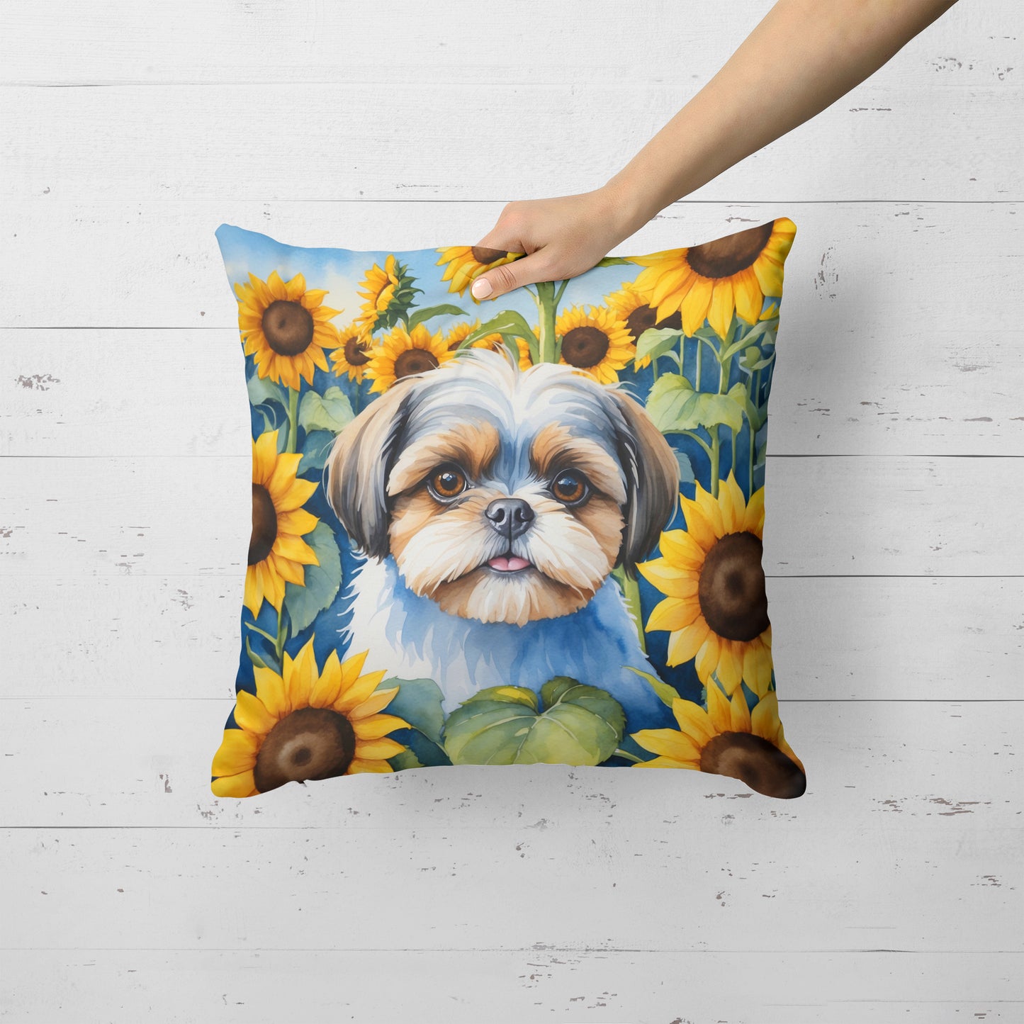 Shih Tzu in Sunflowers Throw Pillow