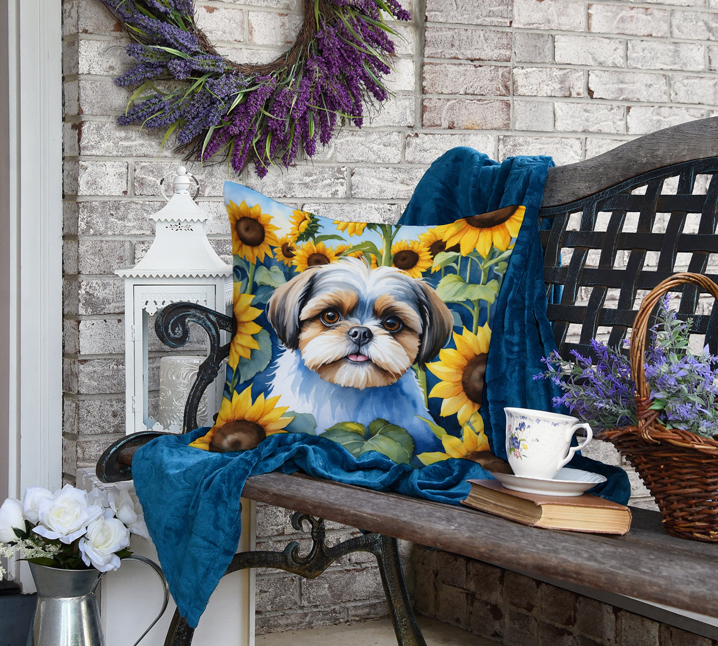 Shih Tzu in Sunflowers Throw Pillow