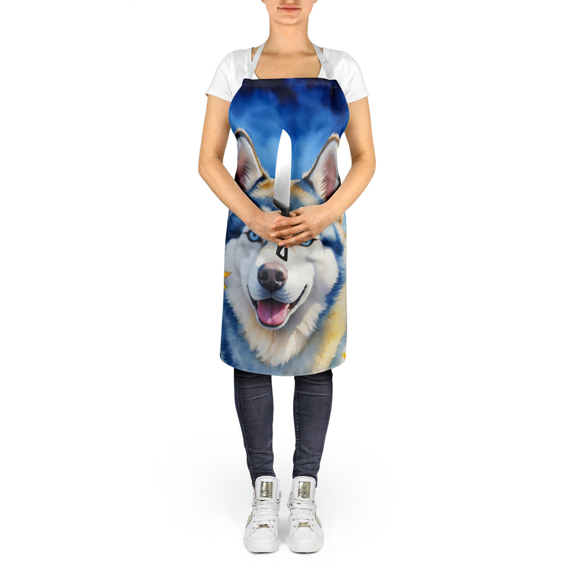 Siberian Husky in Sunflowers Apron