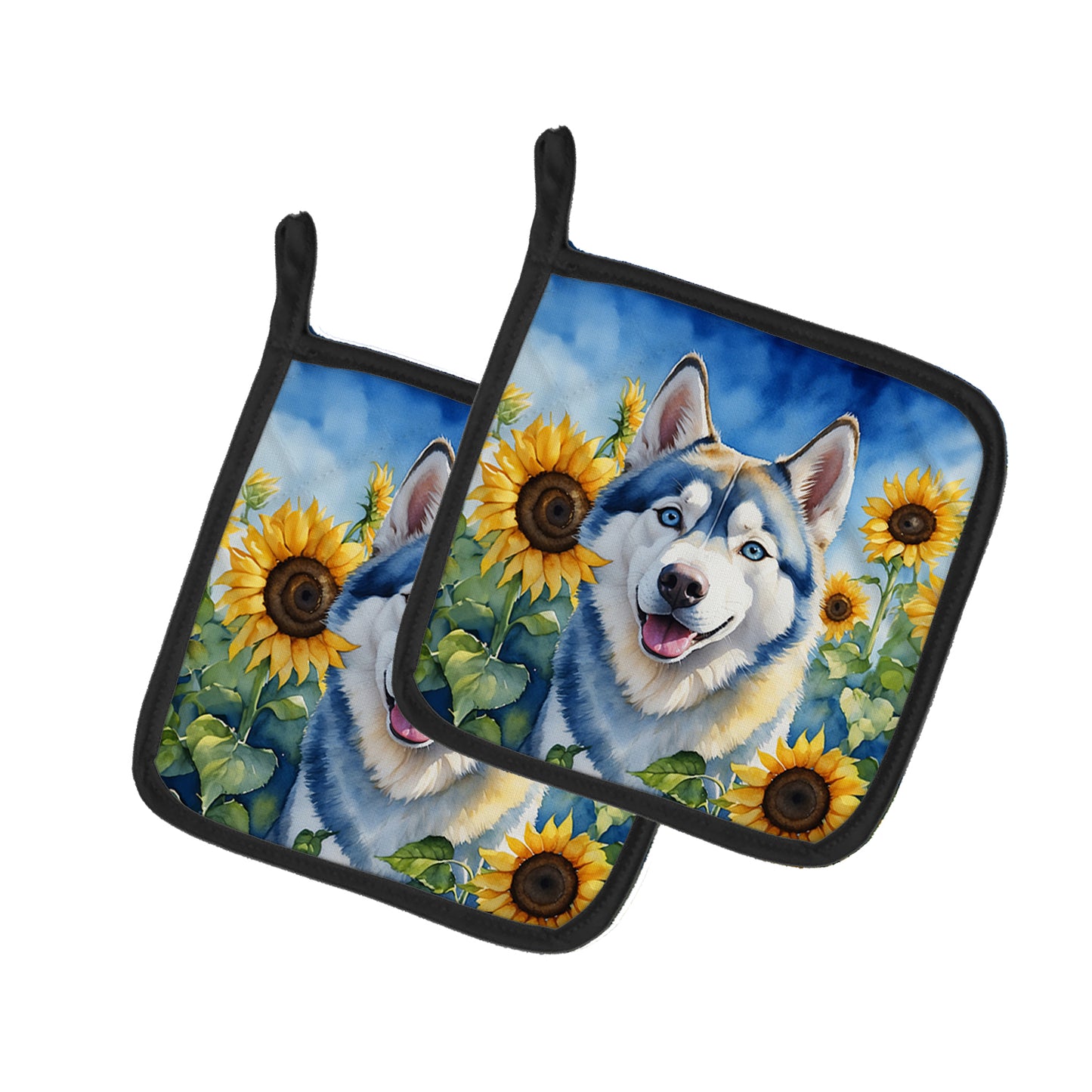 Buy this Siberian Husky in Sunflowers Pair of Pot Holders