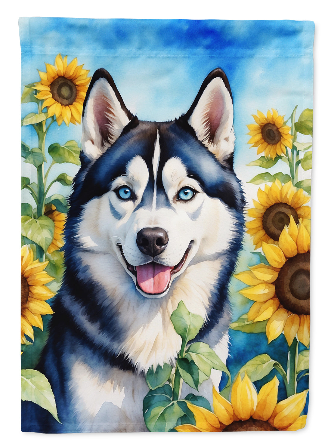 Buy this Siberian Husky in Sunflowers House Flag