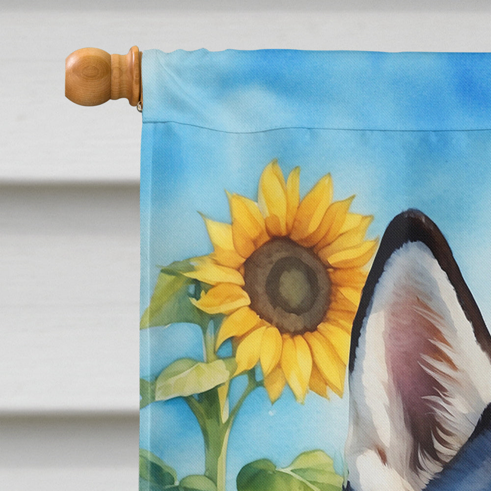 Siberian Husky in Sunflowers House Flag