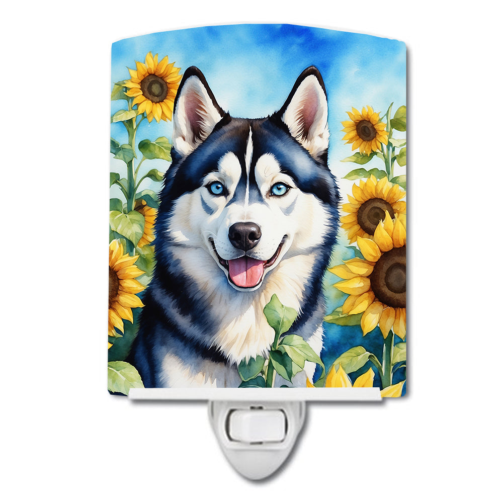 Buy this Siberian Husky in Sunflowers Ceramic Night Light