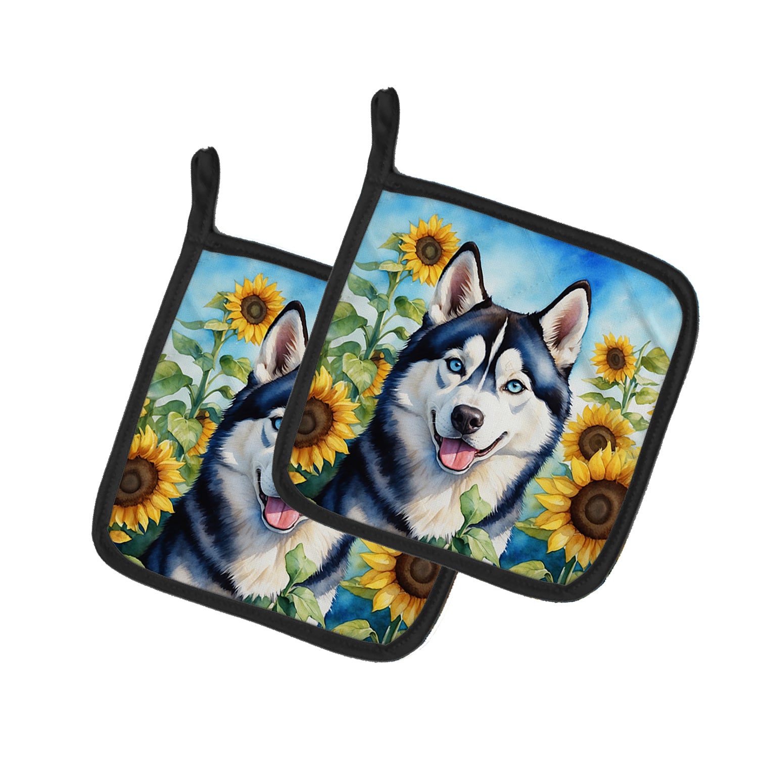 Buy this Siberian Husky in Sunflowers Pair of Pot Holders