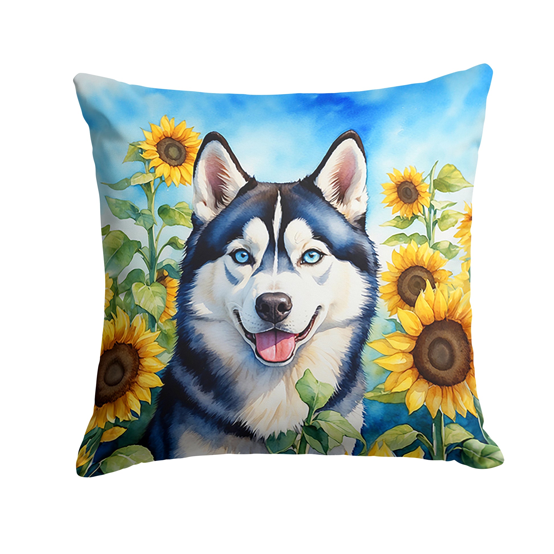 Buy this Siberian Husky in Sunflowers Throw Pillow